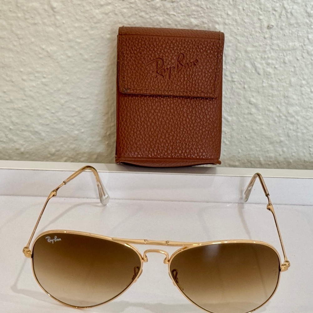 Ray-Ban Gold Aviator Sunglasses with Brown Gradient Lenses - Picture 5 of 9